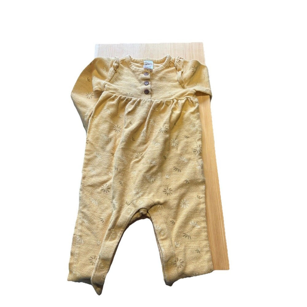 Carters Girls 12 Month Yellow One Piece With Buttons And Flowers